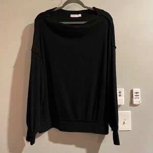 Free People‎ We The Free Black Ribbed Knit Tunic Top Sz XS Oversized Minimalist